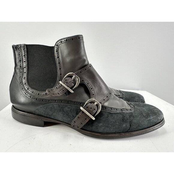 Dolce And Gabbana Double Monk Strap Distressed Suede & Leather Boots Size 11.5-U - Picture 1 of 16